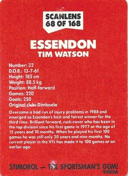 1989 Scanlens VFL #68 Tim Watson Back
